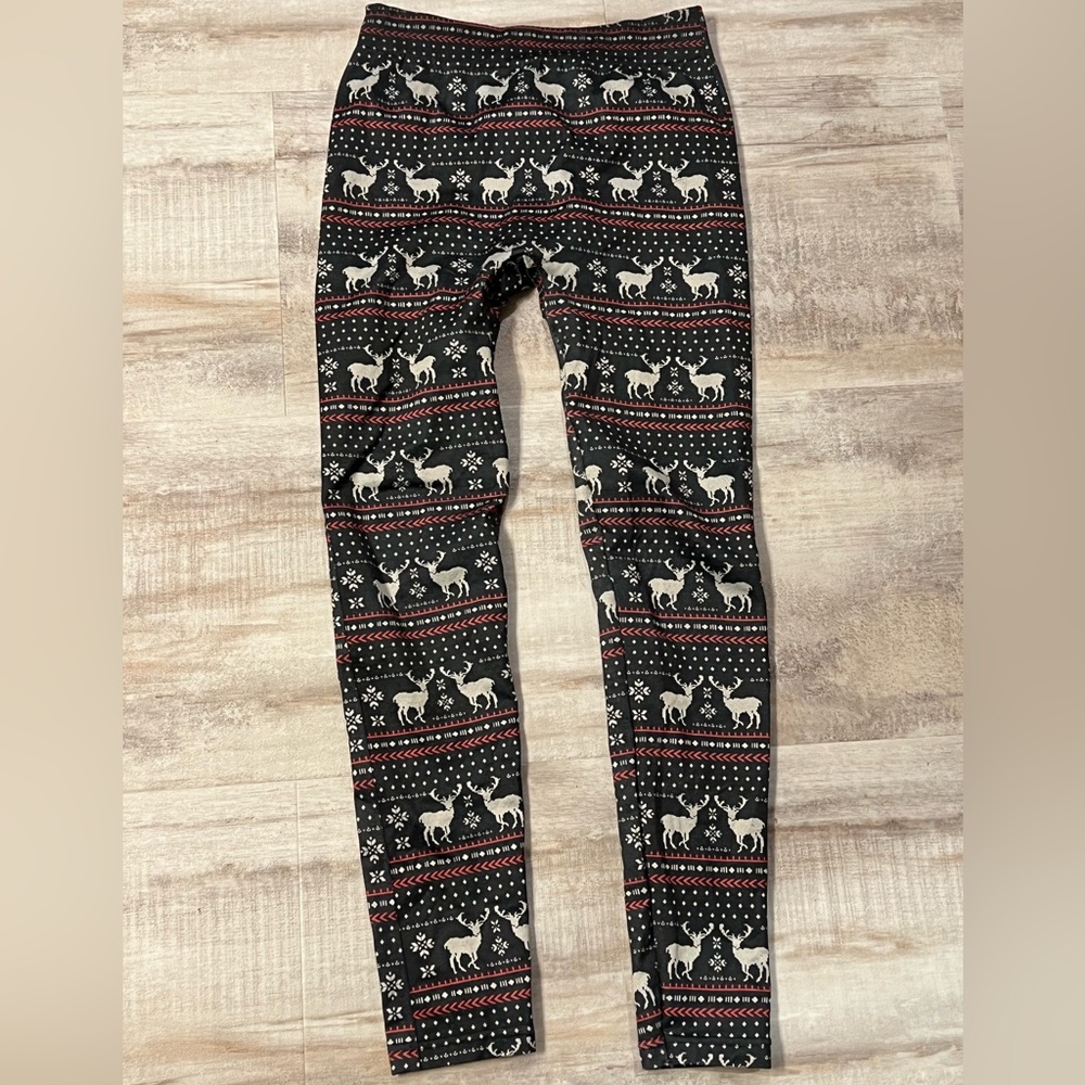 Pink rose deer leggings large